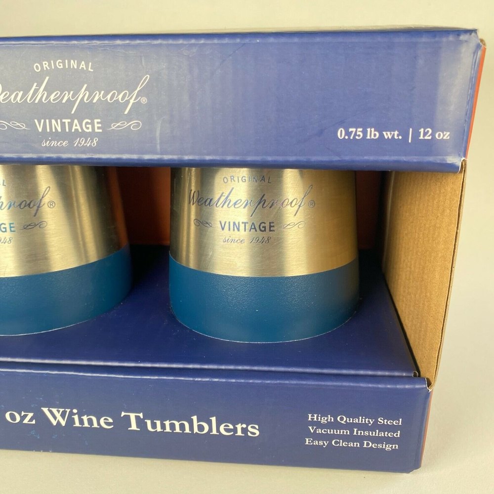 *NEW* 12oz Steel Metal WINE TUMBLERS! Set of 2 Blue Pair Camping Hiking Picnic - Picture 4 of 11